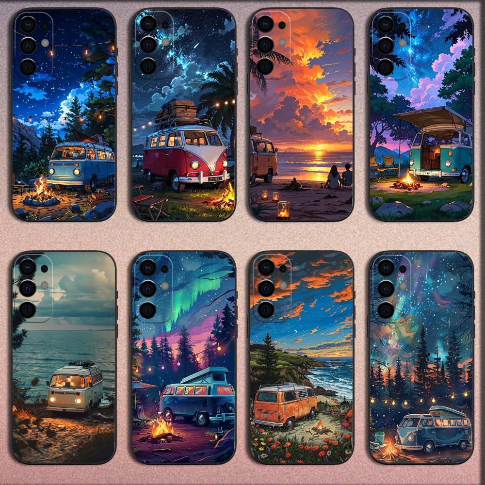 Outdoor Camping Anime - Combi Van-funda de teléfono para acampar