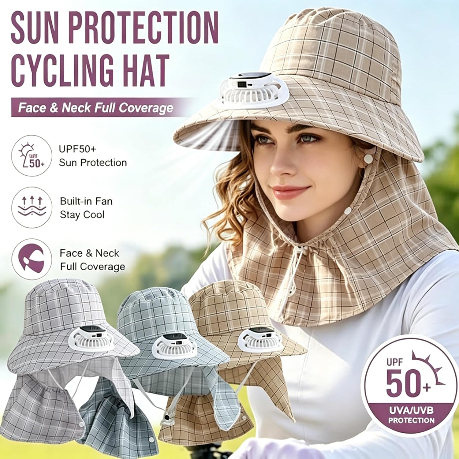 Outdoor Camping Fans - 1PC Sombrero con Ventilador de Energía