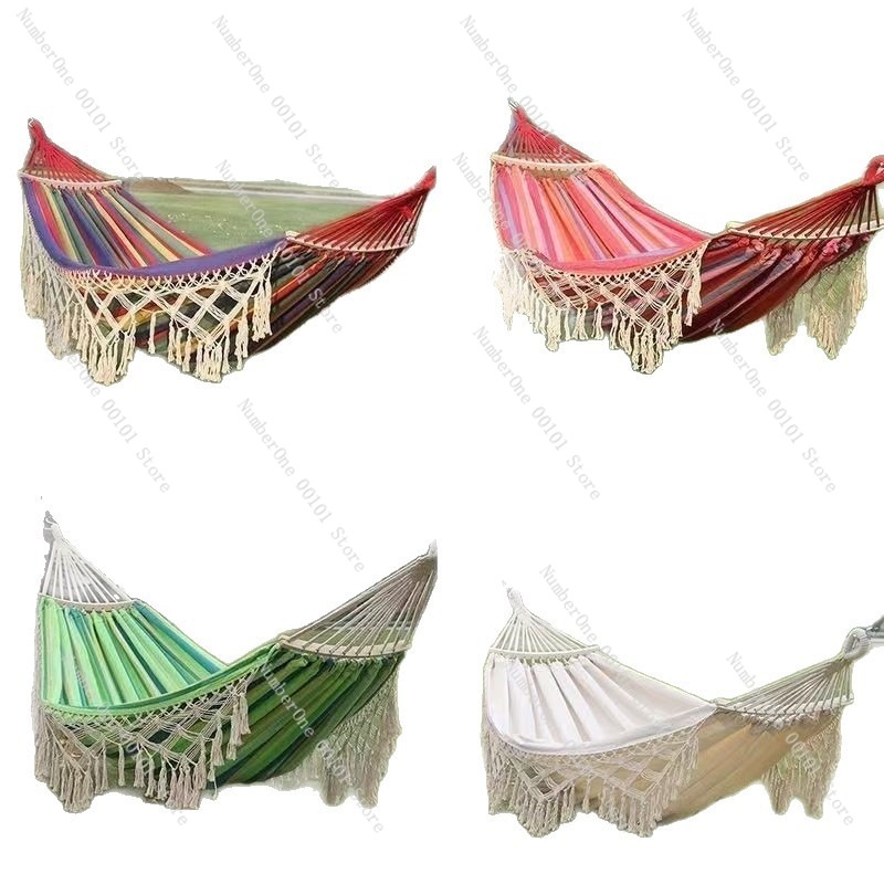 Outdoor Camping Hammock Chair - Hamaca Doble de Lona con Borlas,