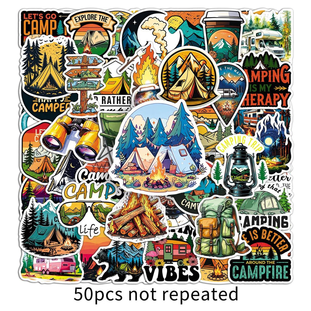 Outdoor Camping Anime - 50 Hojas de Adhesivos Impermeables para