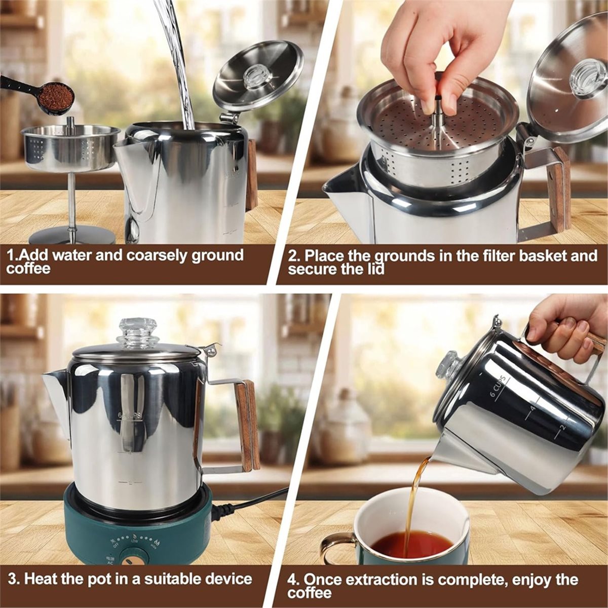 Cafetera de acero inoxidable 3 - Camp Percolator Coffee reseña y precio