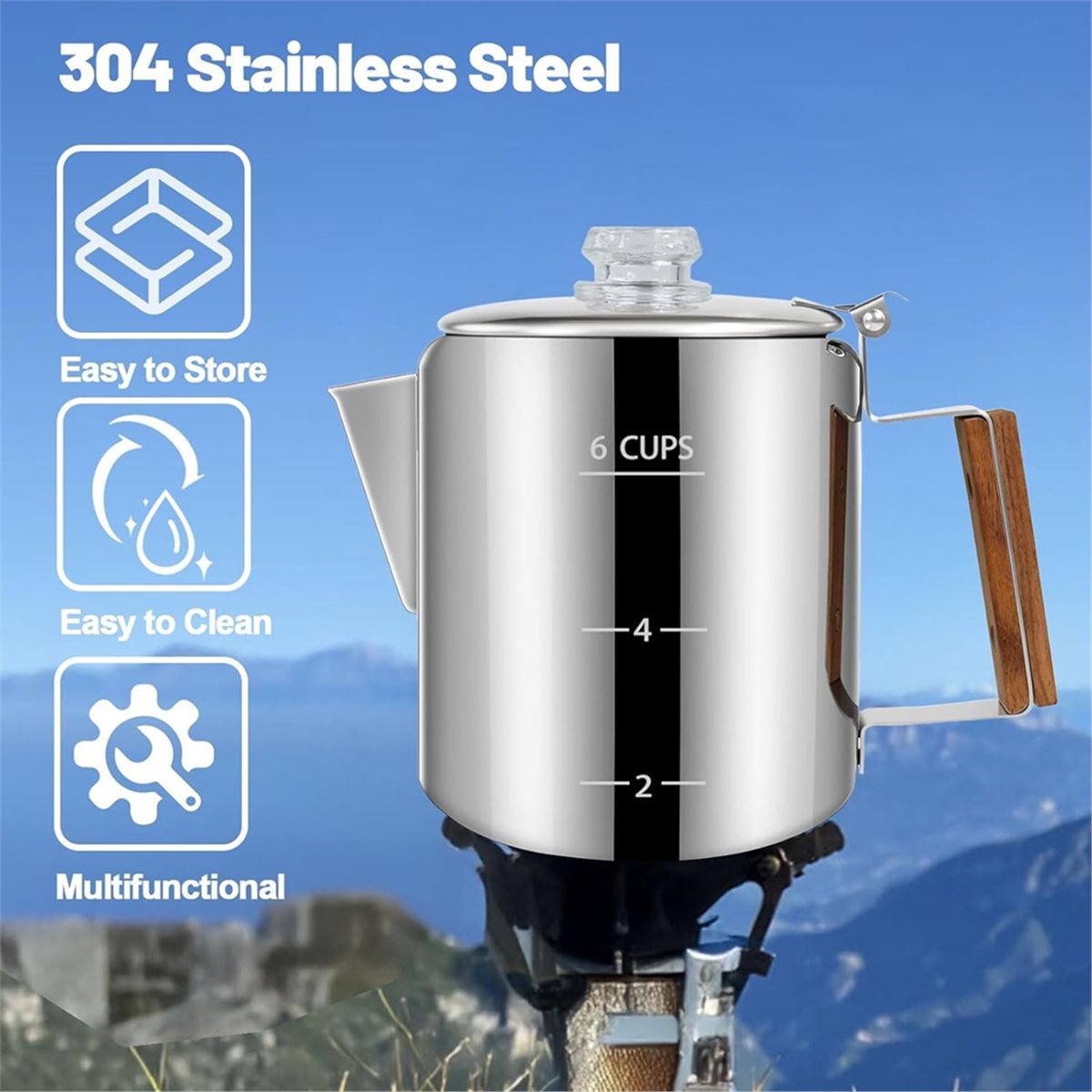 Cafetera de acero inoxidable 3 - Camp Percolator Coffee reseña y precio